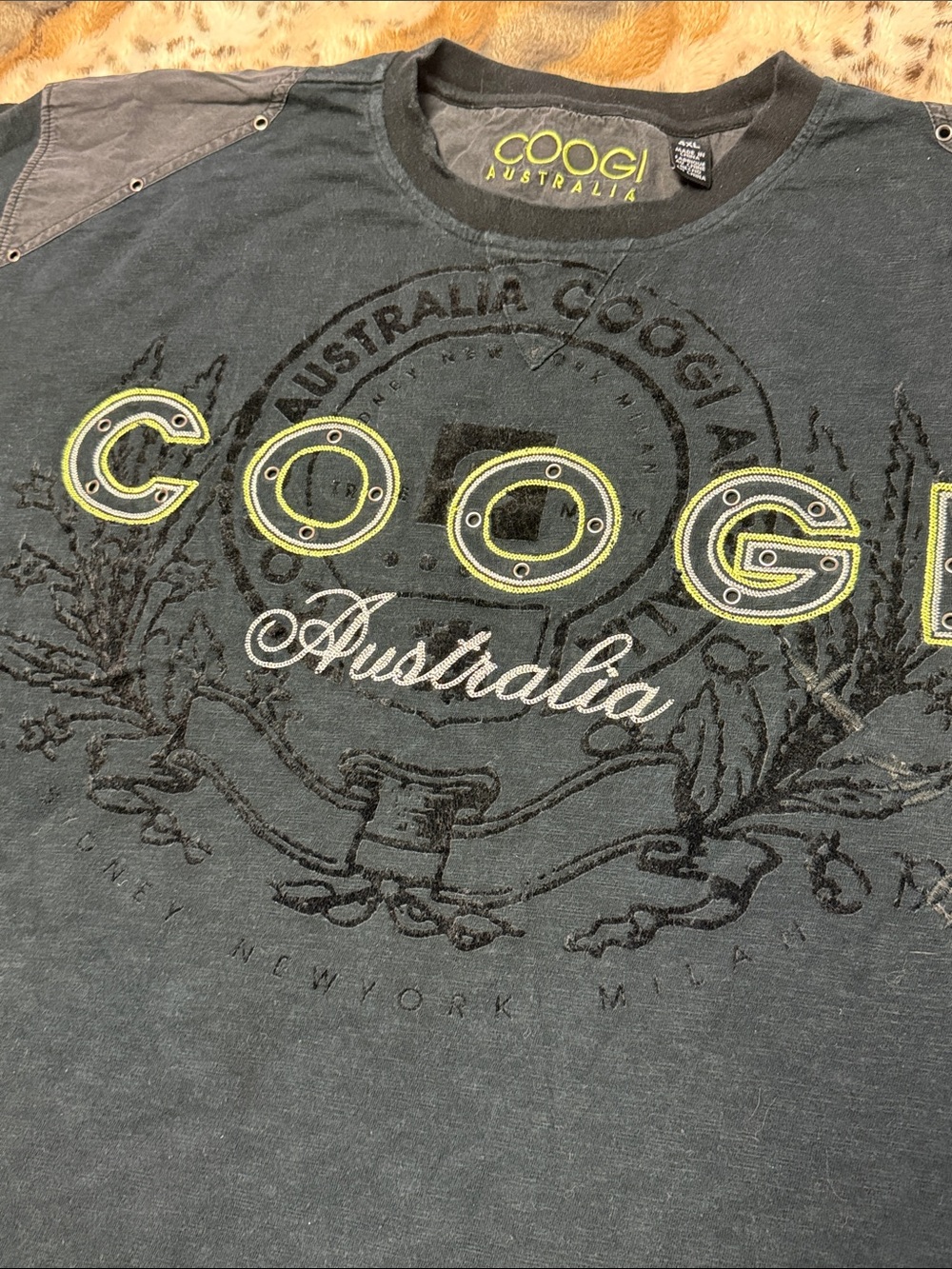 COOGI Black Short-Sleeve Crewneck Tee with Yellow Logo 4XL